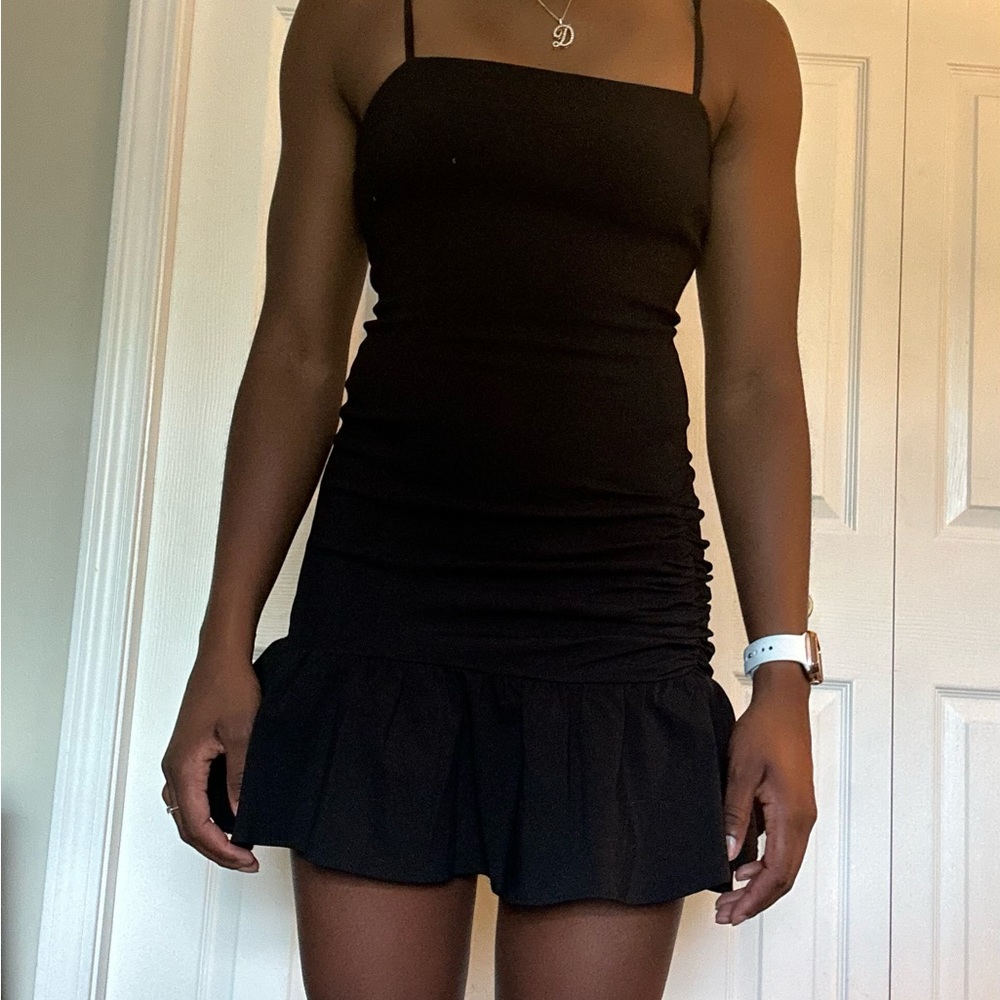 Black ruffle mini dresd